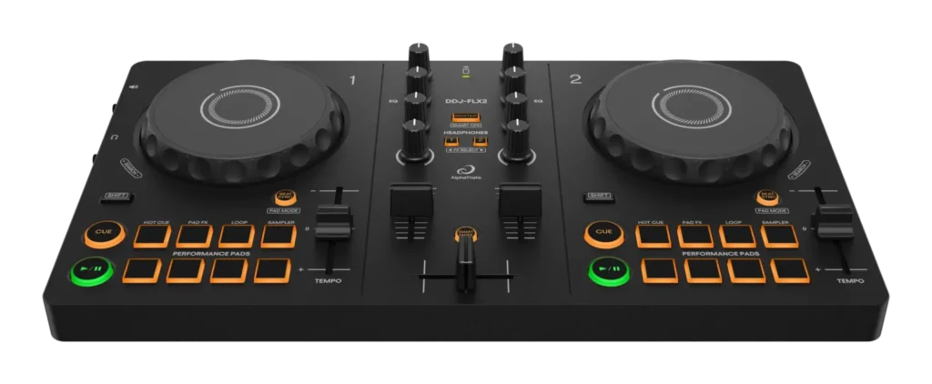 Controlador DJ AlphaTheta DDJ-FLX2 vista frontal